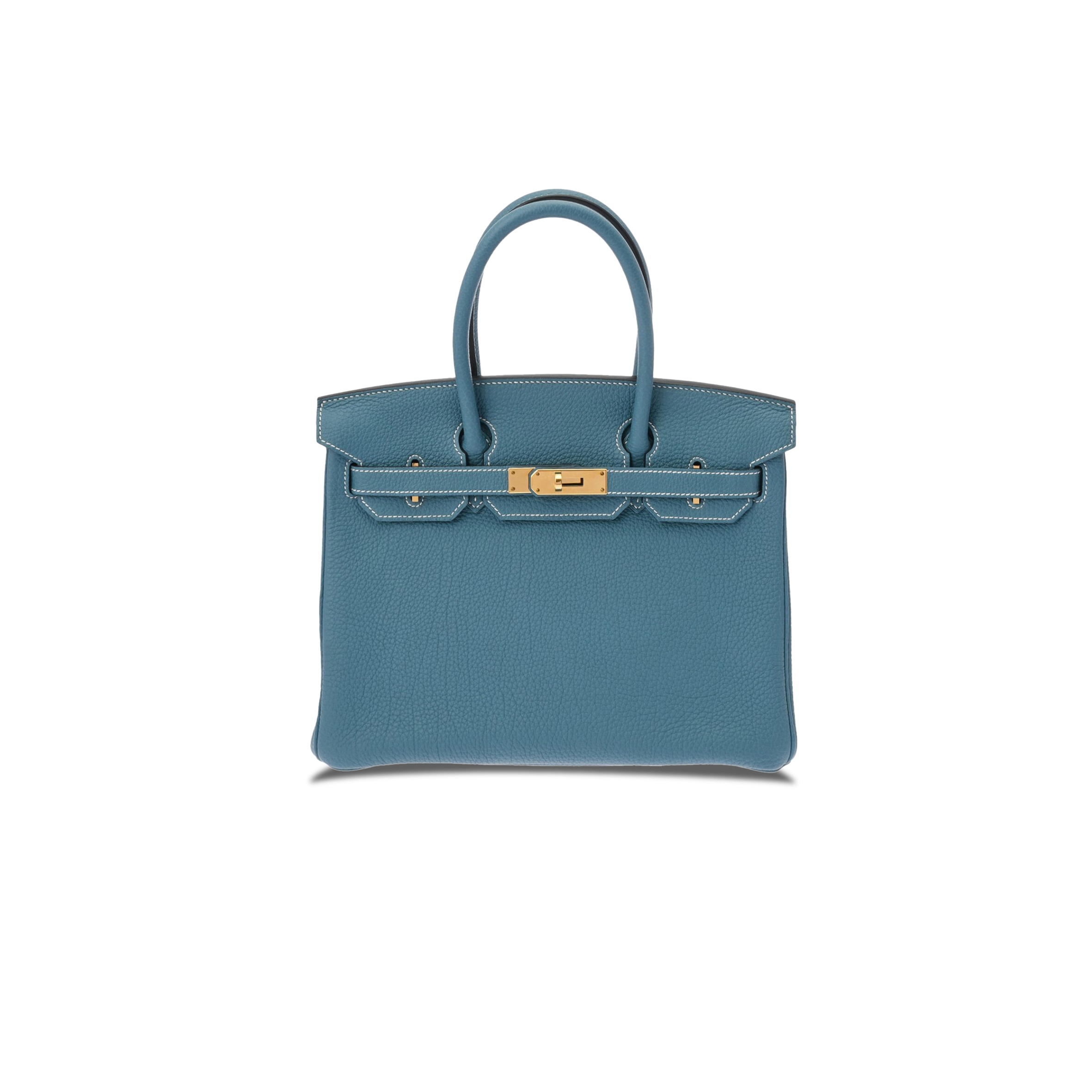 HERMES MASTER BIRKIN 30 TOGO LEATHER DENIM BLUE LEMON YELLOW GOLD BUCKLE HANDBAG 627751 (30*23*15cm)